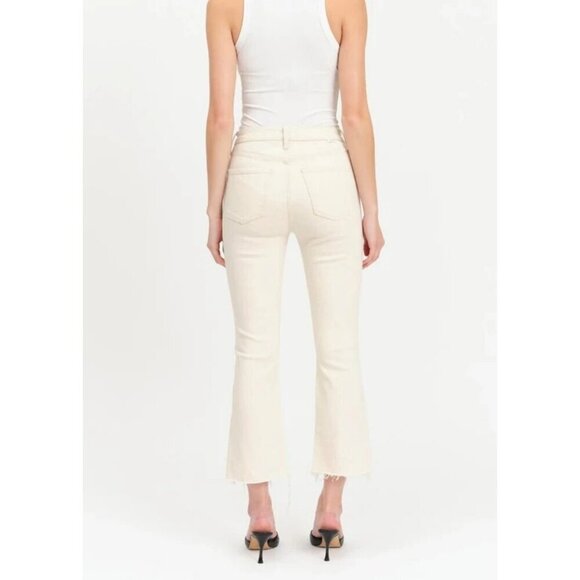 NWT Daze Shy Girl In Raw Cut-Off High Rise Crop Flare Jeans Beige Womens 31 - Picture 3 of 16